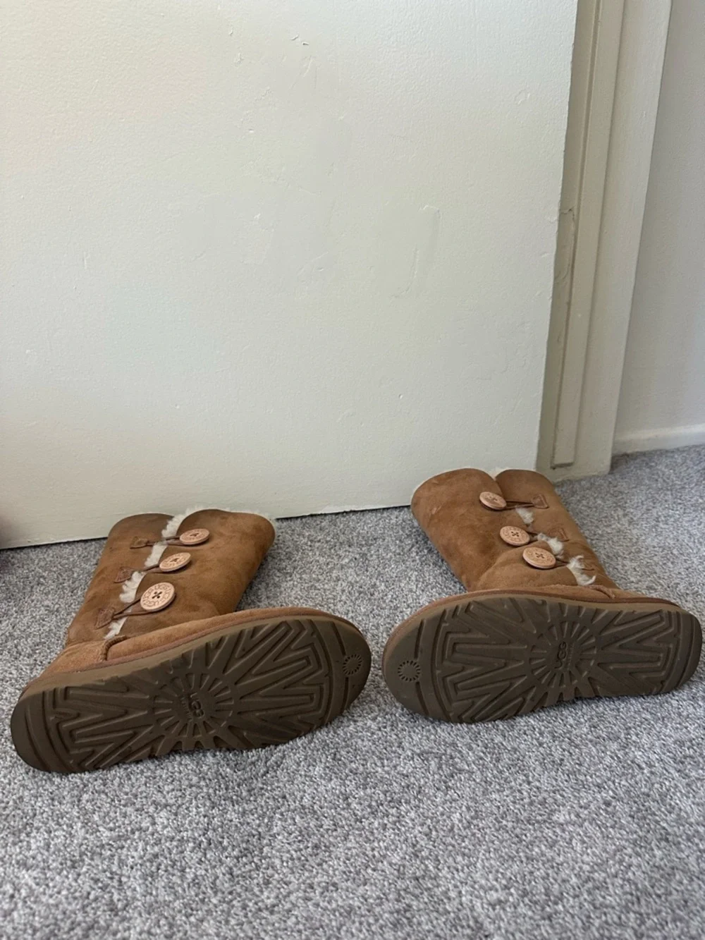 Women's Tall Suede UGG Boots with Button Trim - Chestnut - Picture 4 of 4